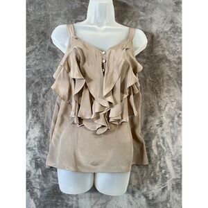 Lil Anthropologie Ruffle 100% Silk Cami Tank Womens 10 Beige Y2K Retro Style